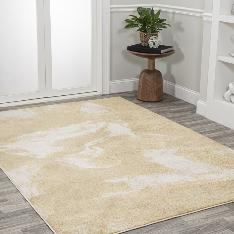 Dailah Abstract Two-Tone Modern Gold/Cream Rug, Rectangle 5'3" x 8'