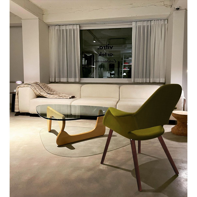 Mid-Century Green Upholstered Arm Chairs with Natural Wood Legs
