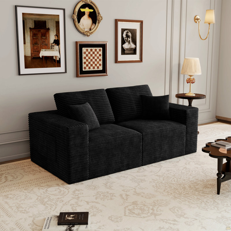 Siège de canapé modulaire 70,87 x 35,43 po, canapé rembourré et compressé pour le salon, la chambre à coucher, l’appartement, aucun assemblage requis, combinaison gratuite pour 2 PC, tissu en velours côtelé moelleux, NOIR