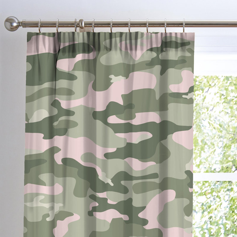 Tilton Camouflage Children Pencil Pleat Curtains, Pink/Green