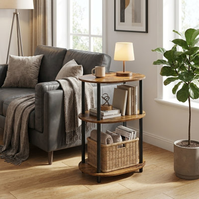 Table d'appoint industrielle ovale avec tablettes de rangement à 3 niveaux