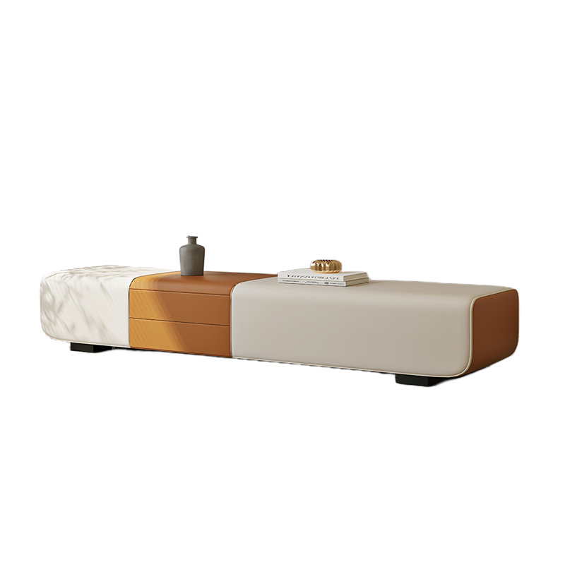 Banc de rangement rembourré en microfibre Sikender, Brun / Blanc cassé