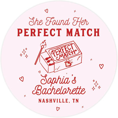 Custom She Found Her Perfect Match Bachelorette Stickers Pink Red Hangover Kit Labels 40 Pack