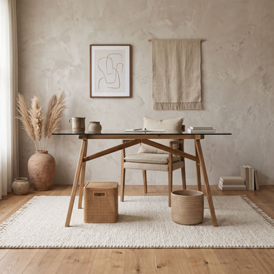 Modern Wood and Tempered Glass Computer Desk