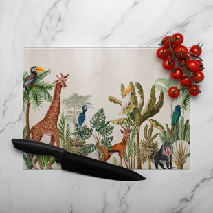 Tropical Animals Glass Chopping Board