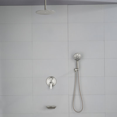 Shower Faucet Set With Tub Spout, Ceiling Mount Shower System With 12 Inch Rain Showerhead And Tub Spout Included Valve And Trim