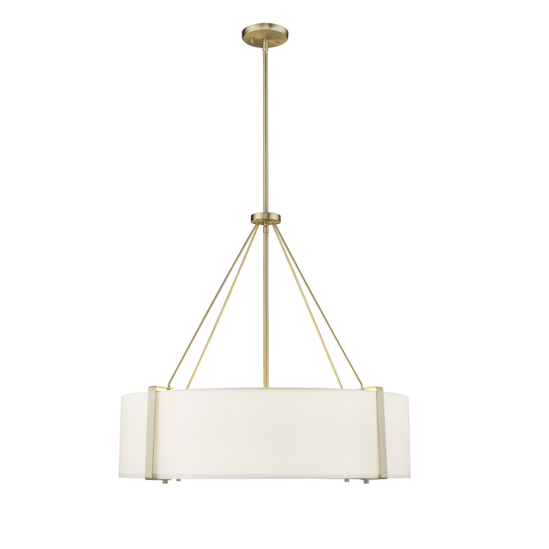 Luminaire suspendu 6 lumières Ivy Bronx Rhayna en or moderne / blanc avec abat-jour en tissu blanc, Or moderne / blanc