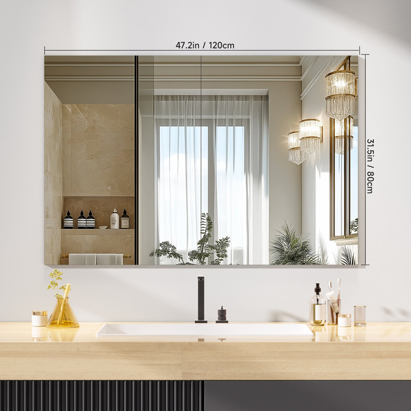 Modern Frameless Bathroom Mirror - Shatter-Resistant,Anti-Fog & Anti-Burst Film, Space-Saving Design, 24" x 32"
