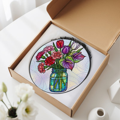 Panneau de vitrail d'arrangement floral 12 po H