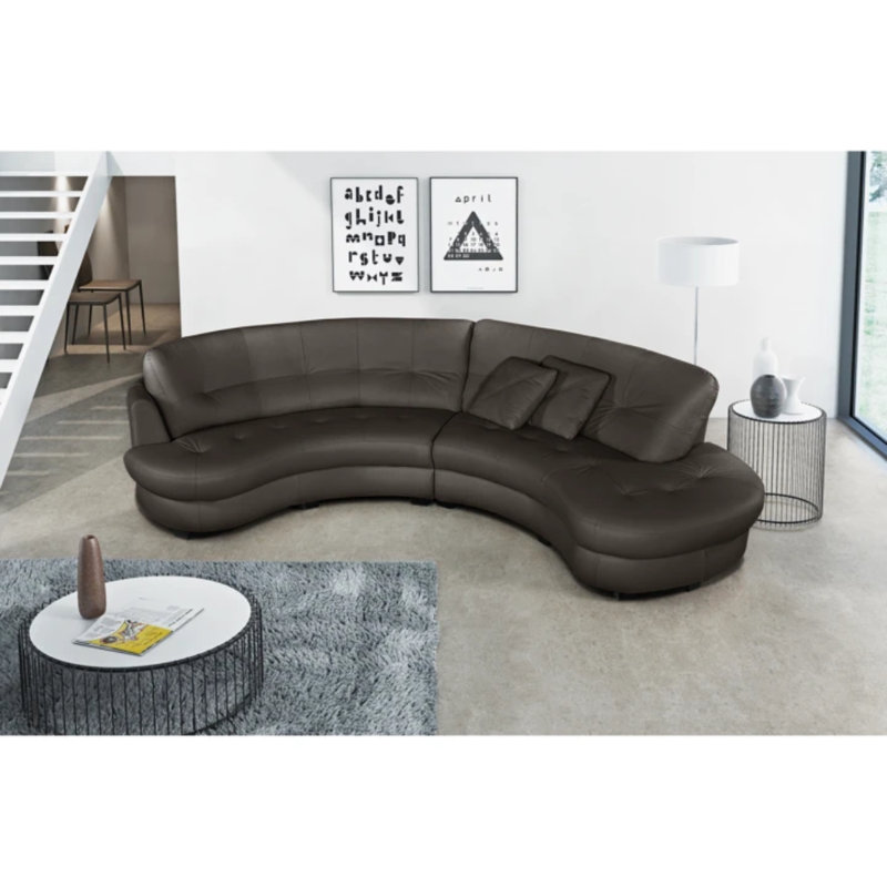 Maura Genuine Leather Curved Corner Sofa , Right Hand Facing, Brown