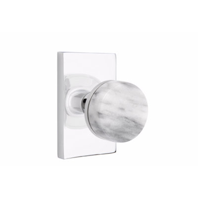 Ensemble de boutons de passage Emtek Select, rosette rectangulaire moderne, tige conique, poignée en marbre blanc