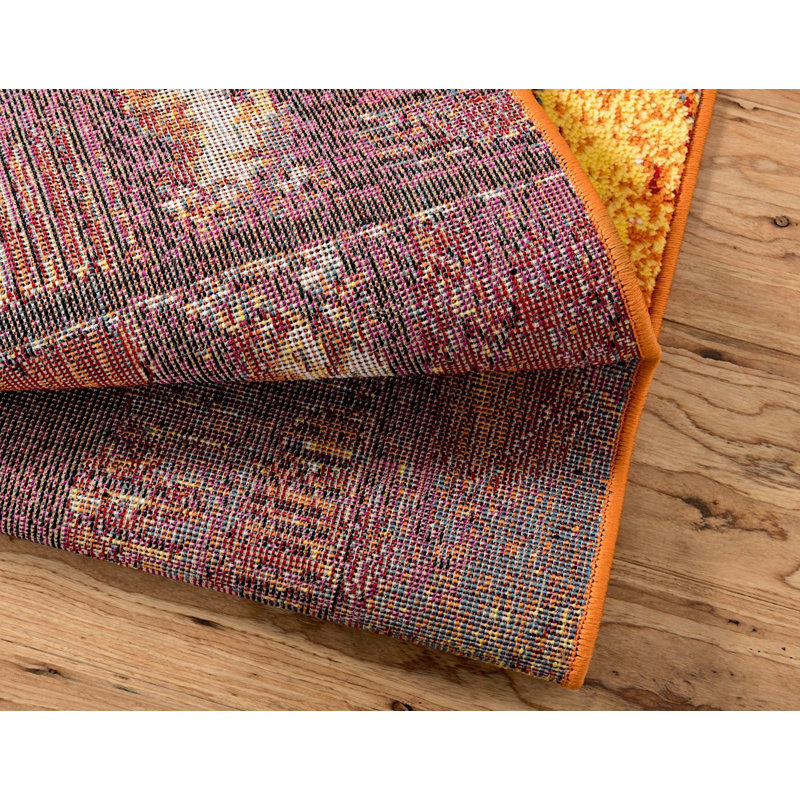 Tapis rose / jaune à motif géométrique Dawson, Tapis de couloir 2 pi x 13 pi
