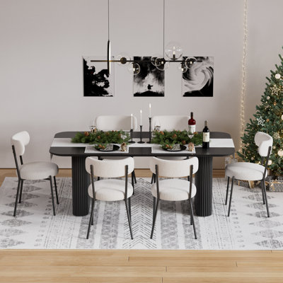 Ensemble de salle à manger rectangulaire à double piédestal avec table de salle à manger de style crème
