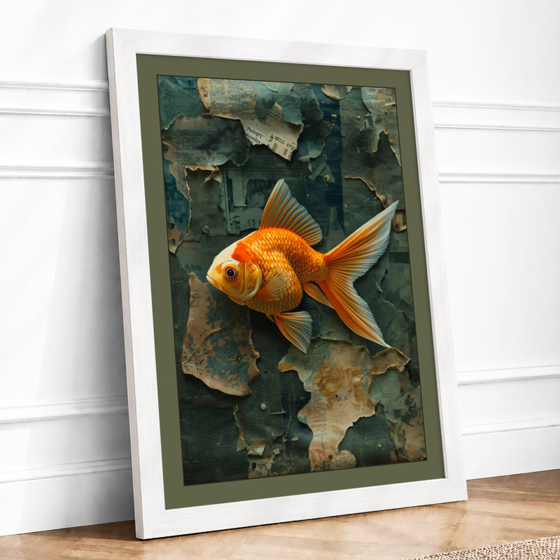 Solitary Goldfish Coastal - Framed Print, A1 - 84.1 x 59.4 cm, White