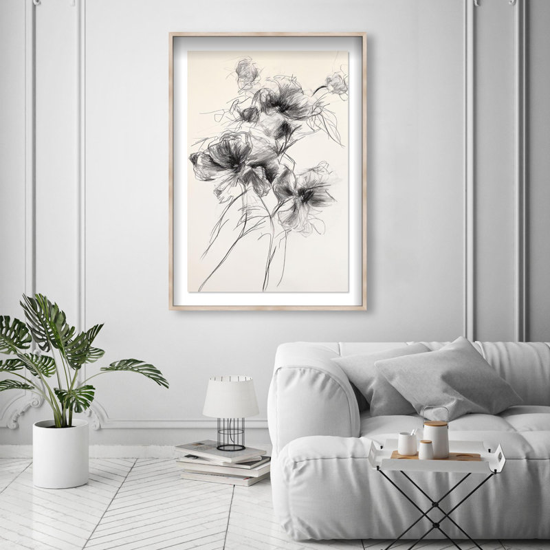 Oliver Gal Pencil Blossom II Floral & Botanical - Luxury Shadowbox Framed Wall Art, 26" H x 18" W, Cream