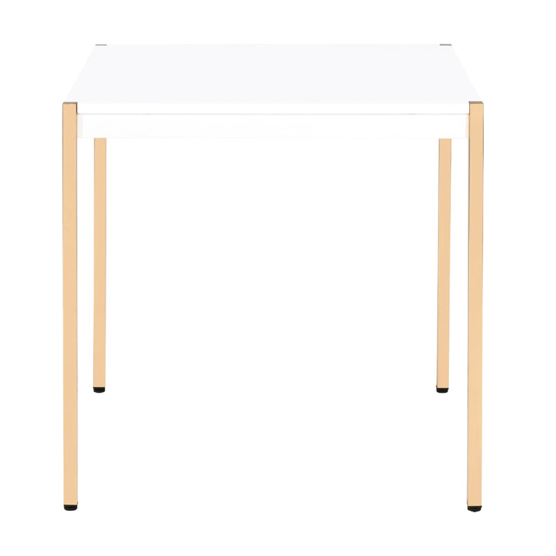 Table de bout carrée dorée avec plateau blanc et pieds en métal, surface épaisse de 53 mm, aspect simple, profondeur totale de 24 po dans toutes les dimensions