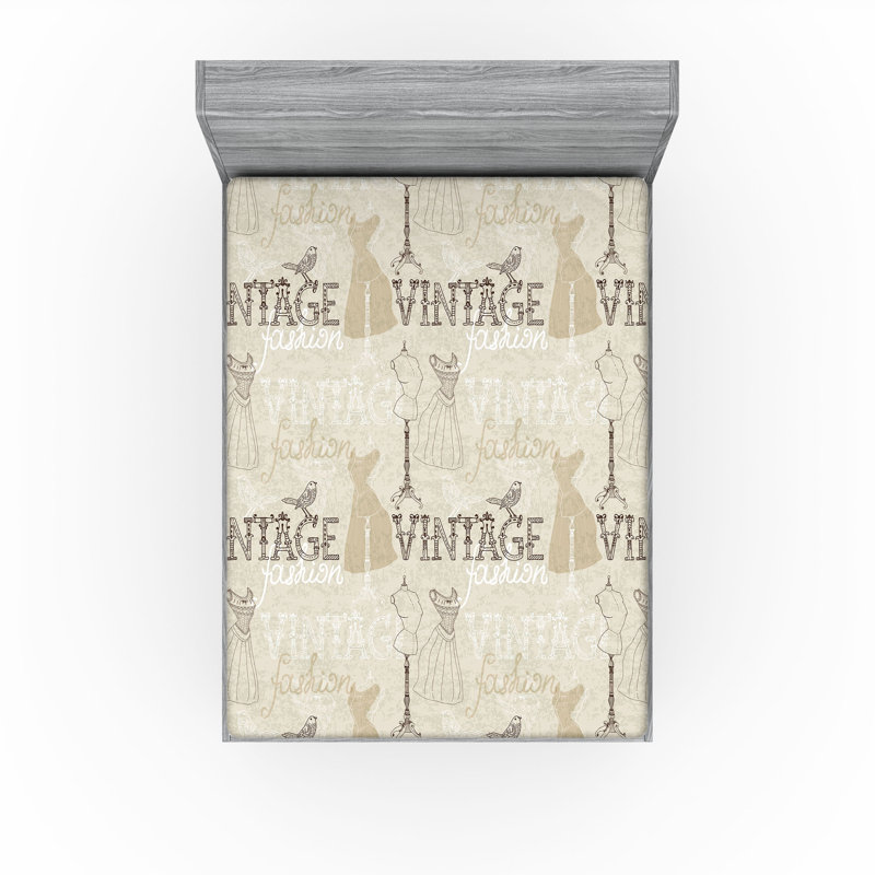 Ambesonne Retro Themed Fitted Sheet Vintage Victorian Vibe Dark Mustard Eggshell, Full Fitted Sheet