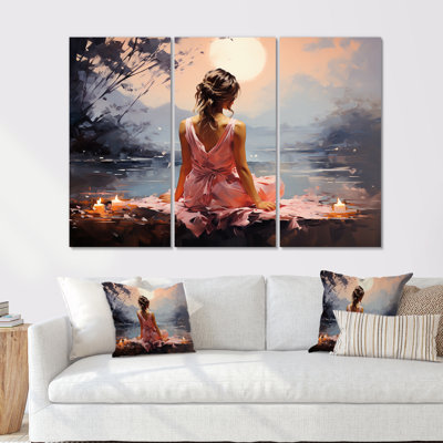 «Pink Yoga Mediation II», ensemble d'art mural sur toile de yoga