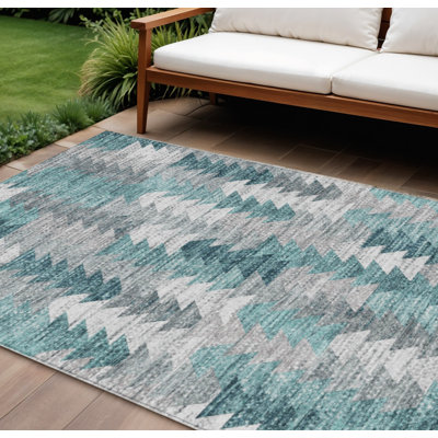 Tapis intérieur / extérieur 8 pi x 10 pi bleu foncé géométrique lavable