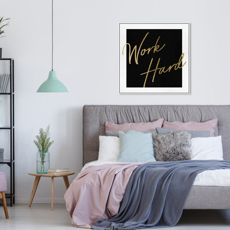 " Work Hard Gold ", White Framed Canvas, 30'' H x 30'' W