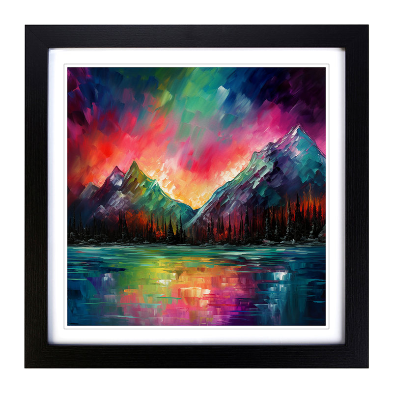 Northern Lights Abstract Art No.3 - Single Picture Frame Print on Wood, Black