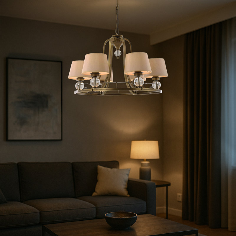 Lustre en métal avec base en verre, 6 lumières