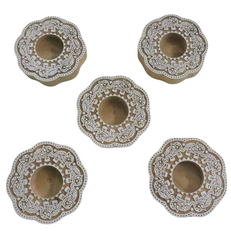  Handcrafted Wooden Candle Holder Natural Stain Finish for Elegant Home Décor-(Pak Of-10), 10