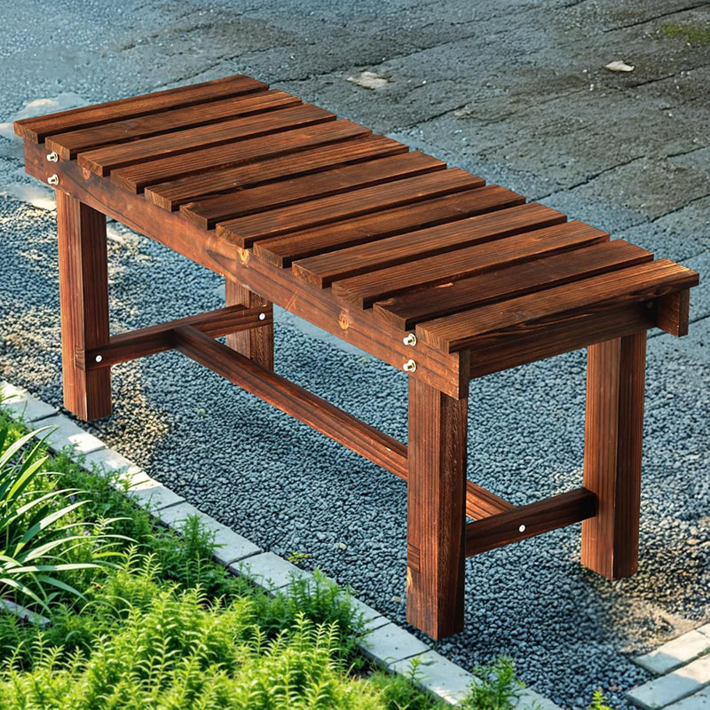 Outdoor Garden Bench, Weatherproof Patio Benches 2-Person Seat Backless Wooden Porch Bench, Multifunctional Slat All Weather Bench For Garden Lawn Porch Park Backyard (Carbonized Brown, 35.5 Inch)