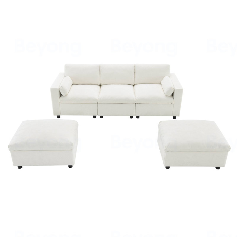 Modular Sectional Sofa with Storage Pockets, 5 Seat U Shaped Couch Set, Free Combination, Modern Cloud Sofa with 2 Movable Ottoman for Living Room, Apartment