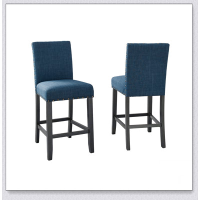 Biony Fabric Counter Height Stools with Nailhead Trim, Set of 2