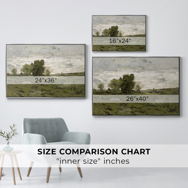 Paysage rétro - DCLXIV, H 25 po x l 37 po x P 2 po, Toile avec cadre argenté