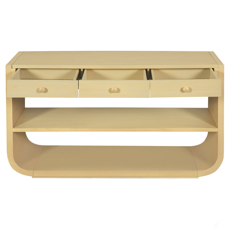 Console moderne avec 3 tiroirs à fermeture en douceur et 3 tablettes ouvertes, base en bois massif, table de vestibule pour le salon