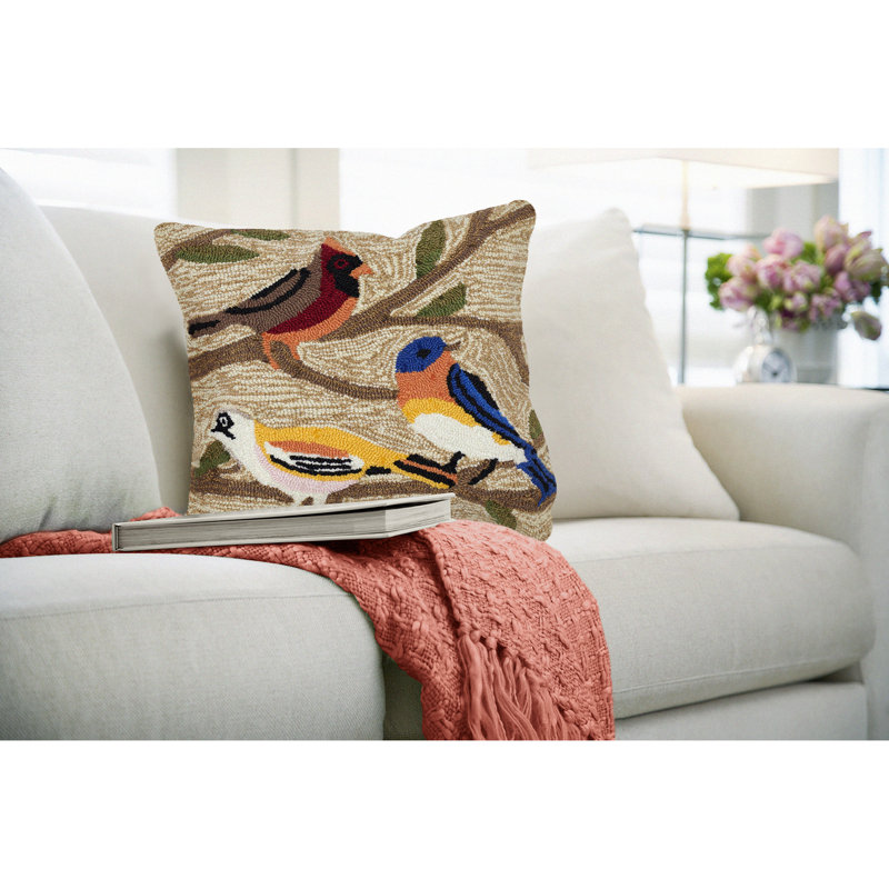 Frontporch Birds Indoor/Outdoor Brown/Beige Square Throw Cushion Cover