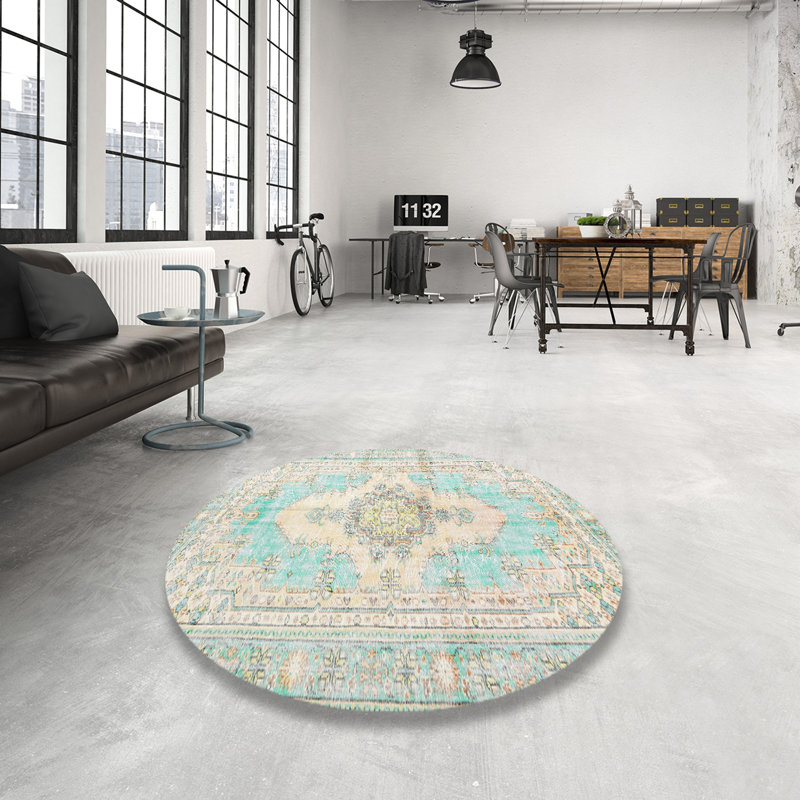 Tapis traditionnel beige/bleu area Colgate, Rond 5 pi