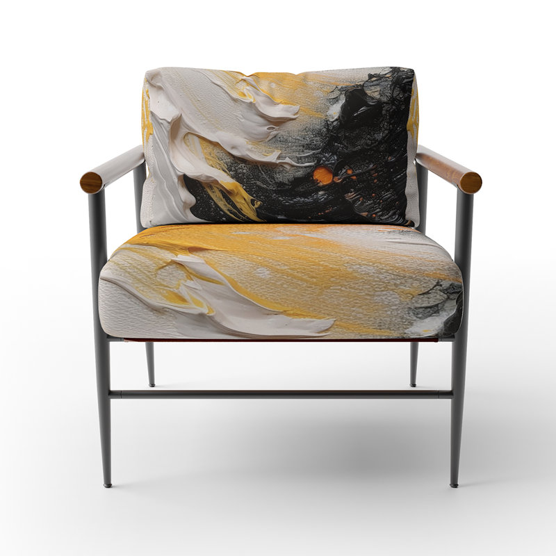 Golden Ocean Spiral Waves, peinture - fauteuil rembourré jaune et blanc, Noir, noir, noir, noir