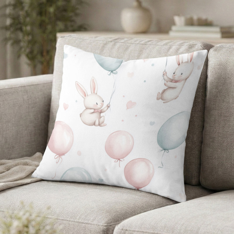 Coussin décoratif à imprimé animal - coussin de ballons de lapin de campagne française, H 18 po x l 18 po