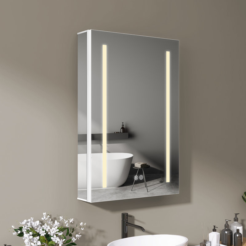 Miroir à pharmacie encastré ou à fixation en surface sans cadre de l 20 po x H 30 po avec 3 tablettes réglables et éclairage DEL