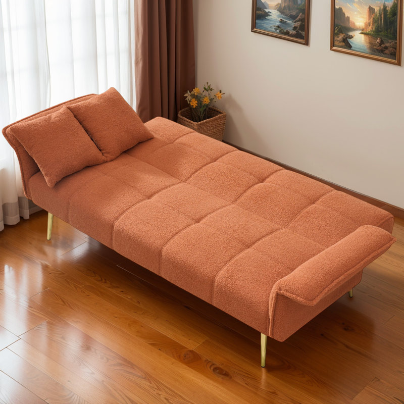 Convertible Futon Sofa Bed with 2 Pillows – Adjustable Velvet Loveseat Sleeper Sofa, Space-Saving Convertible Couch Bed, Easy to Clean, Foam Cushioned – Perfect for Living Room, Bedroom & Small Apartments