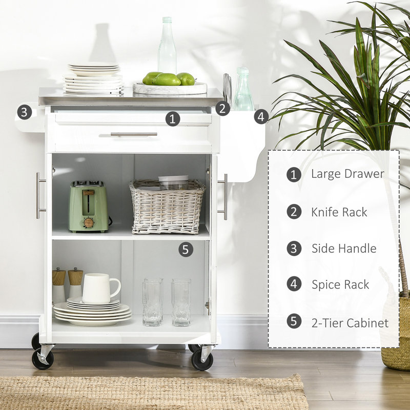 Rolling Kitchen Island Cart With Stainless Steel Countertop, Drawer, And Multiple Racks For Enhanced Storage And Mobility