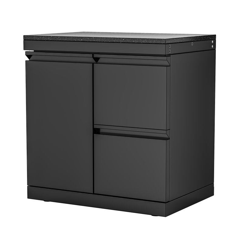 Îlot de cuisine d'extérieur à double porte en acier inoxydable 304 avec comptoir en granit noir Sera C, Noir