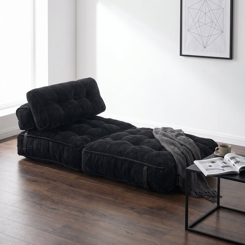 Canapés-lits pliables à compression, fauteuil-lit en velours côtelé noir, salon moderne, Noir