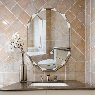 Miroir de salle de bain sans cadre 76 x 91 cm - Miroir mural biseauté en verre argenté sans cuivre