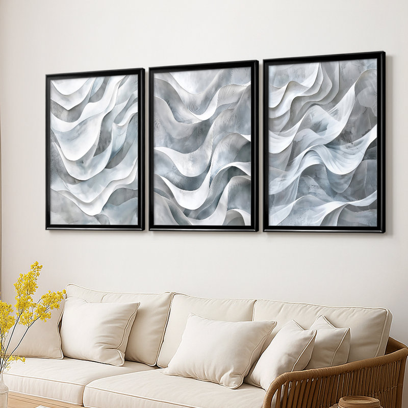 ABSTRACT Series CDLV - Toile tendue avec châssis sur mesure - 3 pièces, H 21 po x l 30 po, Noir