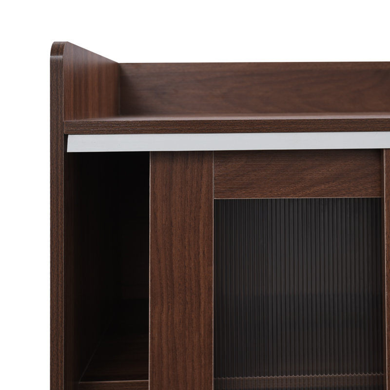 Floor Standing Sideboard Cabinet Kitchen Storage Organizer  Walnut Color, Brown
