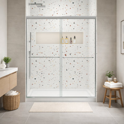 Porte de douche coulissante double en verre transparent de 50 po à 54 po de largeur x 70 po de hauteur