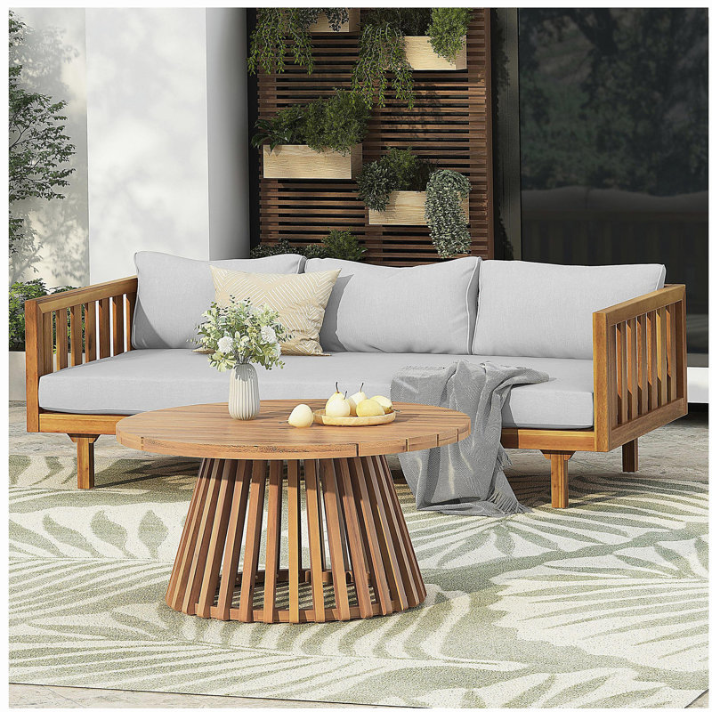 PATIO FURNITRE SETS : CLAREMONT 3 SEATER DAYBED + ACACIA WOOD TABLE, Light Gray