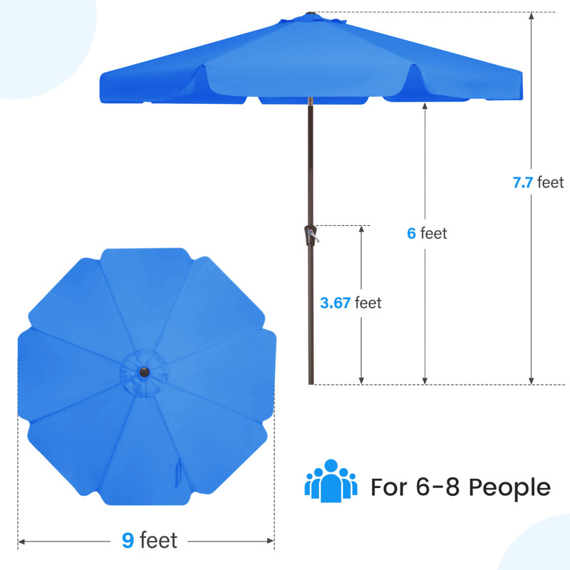 Parasol de marché pour patio extérieur, Bleu, H 97,6 po x l 108 po x P 108 po