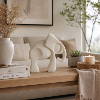 Figurine d'éléphant décoratif en résine décorative pour la maison - Statue d'objet décoratif moderne pour la décoration de salon - 10 po, blanc