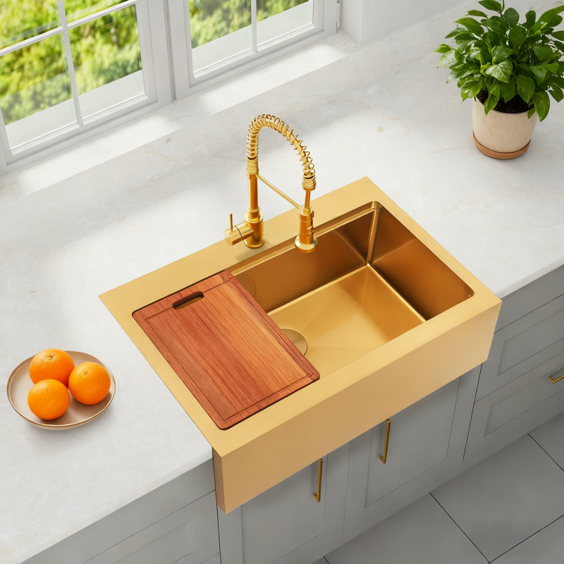  Évier de cuisine frontal en acier inoxydable de calibre 16 avec cuve de travail à tablier frontal L 33 po x l 22 po avec accessoires