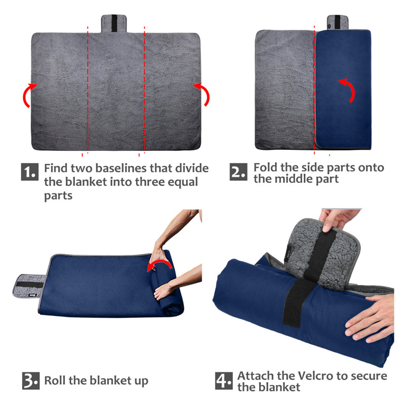 Tirrinia Extra Large Size Waterproof Outdoor Blanket, 66" x 90", Navy/Gray